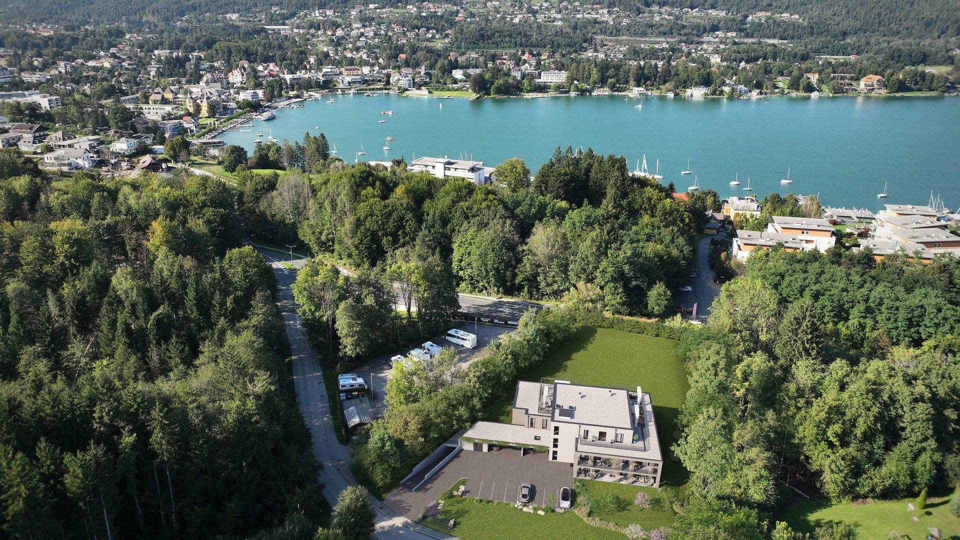 Luftbild: Habitat Velden in Augsdorf mit Blick auf den Wörthersee